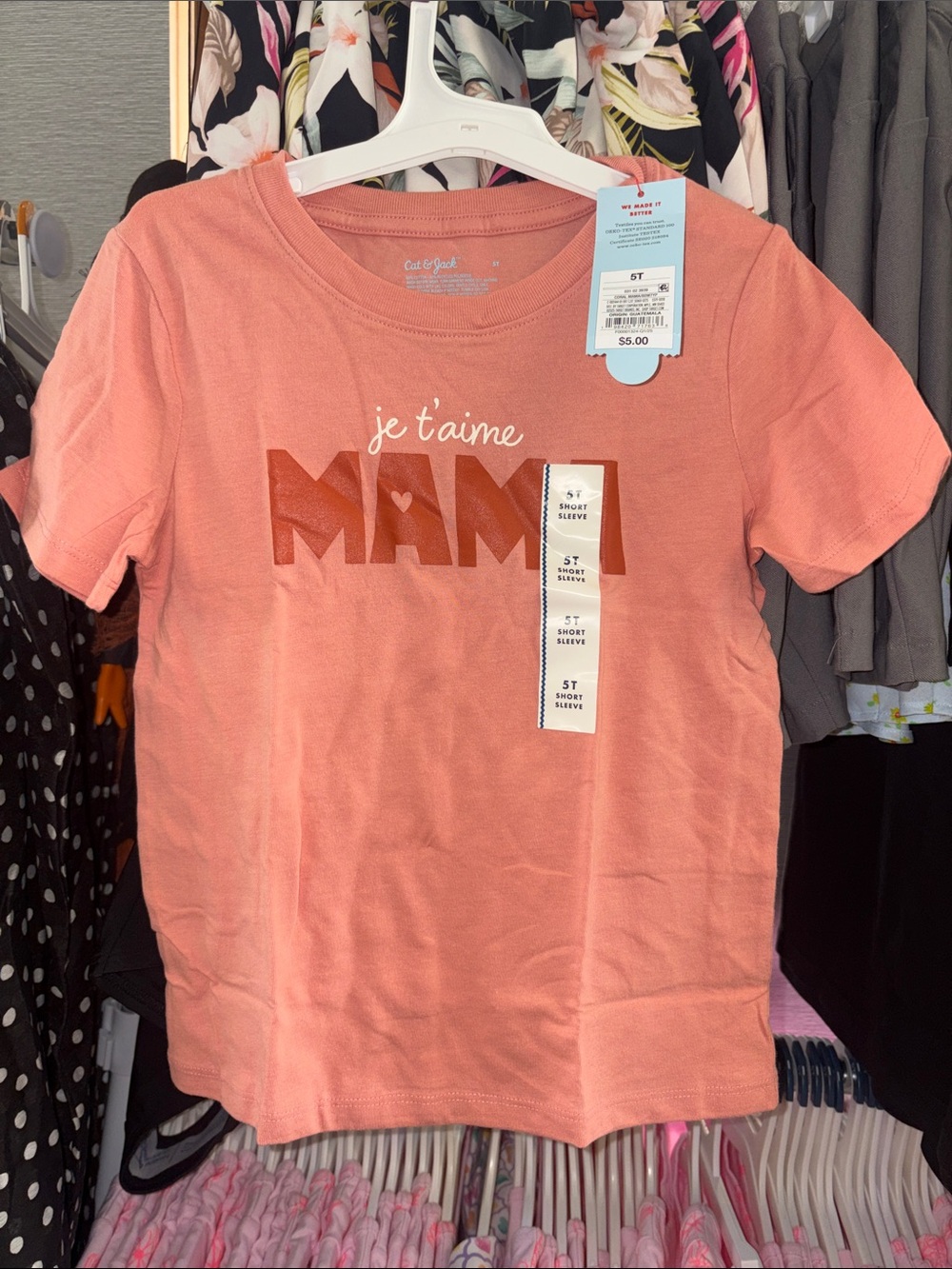 10/$10 Kids 'Je t'aime Mama' Coral Short Sleeve Tee